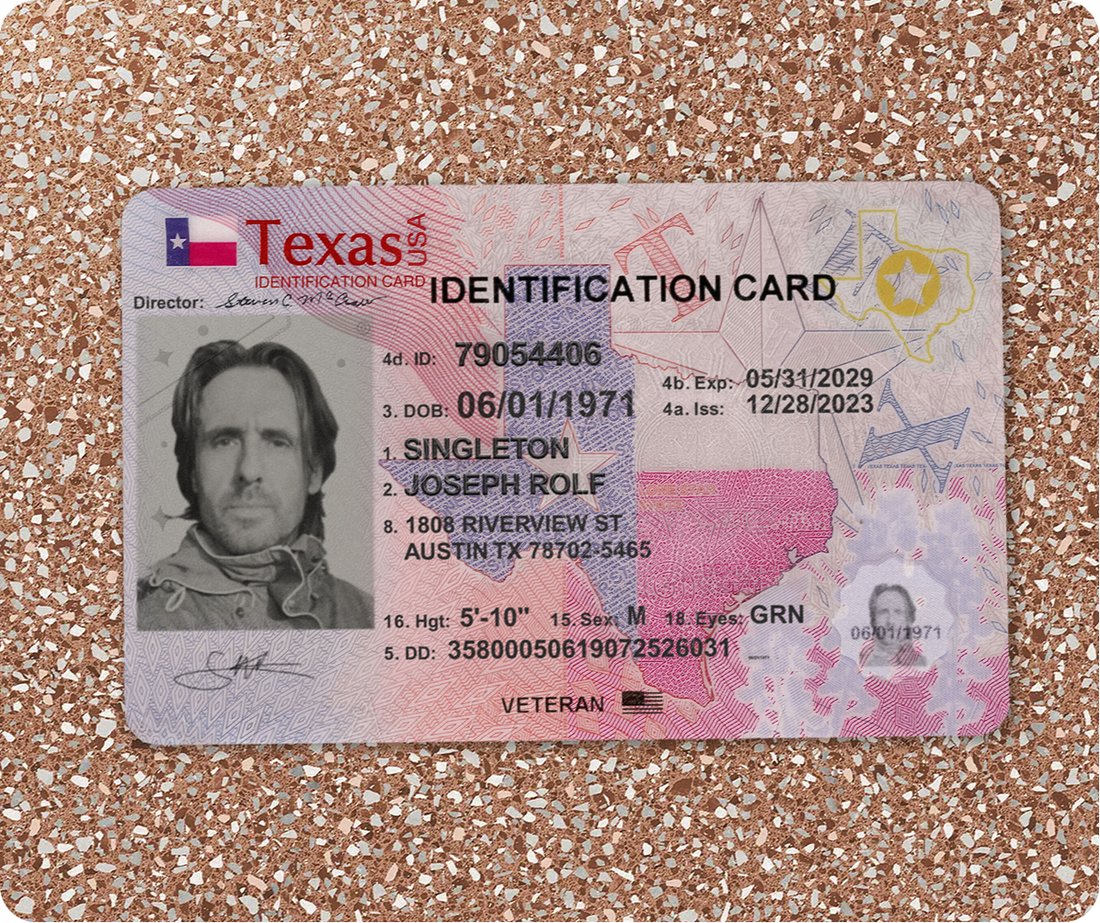 Generation 1 of a synthetic Texas ID test document
